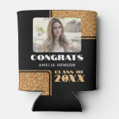 モダンおめでとう院生金ゴールドグリッター写真 缶クーラー (裏面)