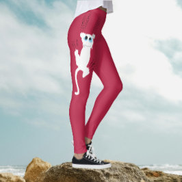 モダンおもしろいお洒落赤い白猫ママ漫画 レギンス