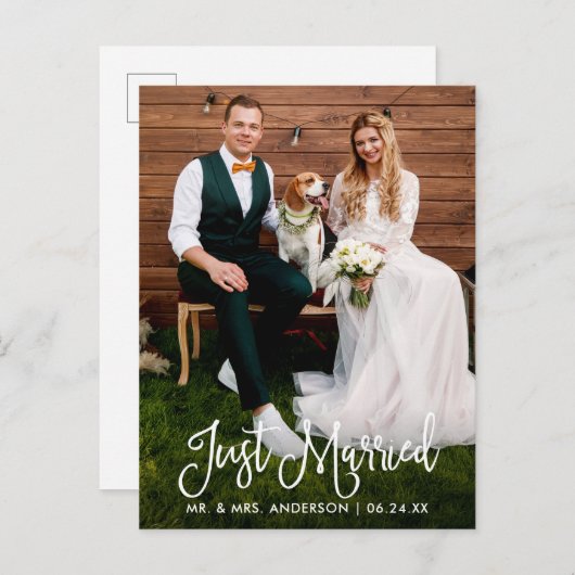 モダンおもしろいたった今結婚しました結婚の写真 ポストカード (正面/裏面)