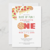 モダンおもしろいのスライスPizza最初の誕生日パーティー 招待状 (正面)