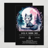 モダンおもしろいウルフ誕生日 招待状 (正面/裏面)