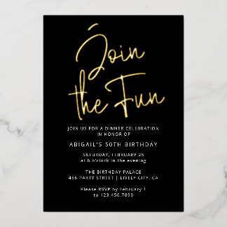 モダンおもしろいエレガントブラック金ゴールド誕生日パーティーに参加 箔招待状