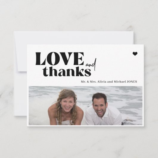 モダンおもしろいカジュアルタイポグラフィ2枚結婚の写真 サンキューカード (正面)