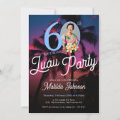 モダンおもしろいカスタム写真ルアウ(ハワイ式宴会)パーティー60誕生日 招待状 (正面)