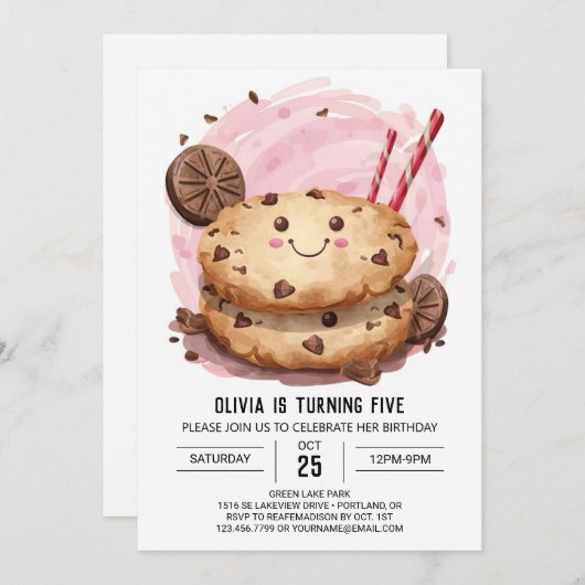 モダンおもしろいカスタムCookie誕生日 招待状 (正面/裏面)