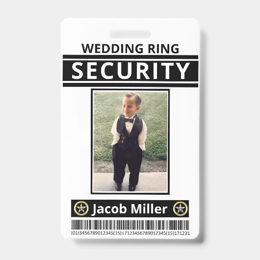モダンおもしろいカスタムPhoto Ring Bearer ID Security バッジ (正面)