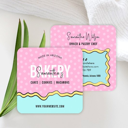 モダンおもしろいカラフルトレンディーケーキベーカリー スクエア名刺