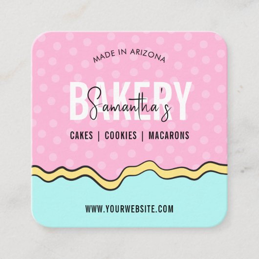 モダンおもしろいカラフルトレンディーケーキベーカリー スクエア名刺 (正面)
