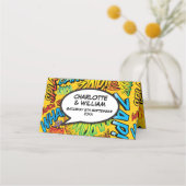 モダンおもしろいカラフル音声バブル プレイスカード (裏面)