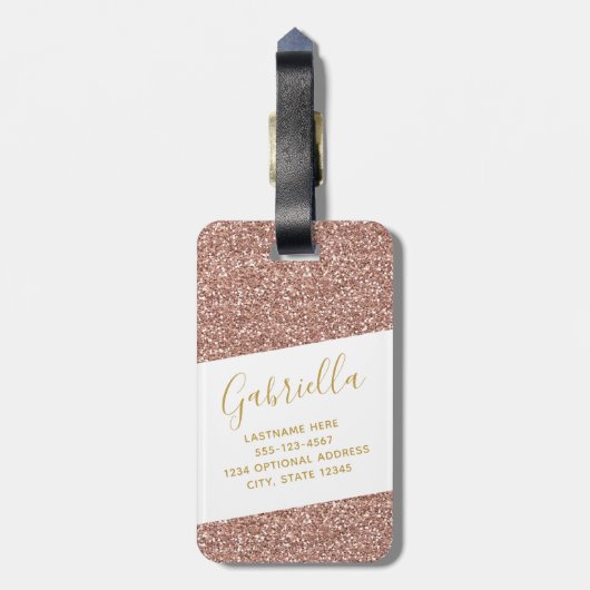 モダンおもしろいガーリーバラ金ゴールドピンクグリッター旅行ID ラゲッジタグ (裏面縦)