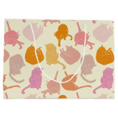 モダンおもしろいキャットパターンピンクオレンジピーチ ラージペーパーバッグ (裏面)