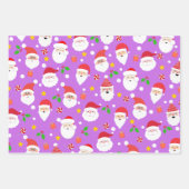 モダンおもしろいサストライプンタ&クリスマスライトパープル ラッピングペーパーシート (正面)