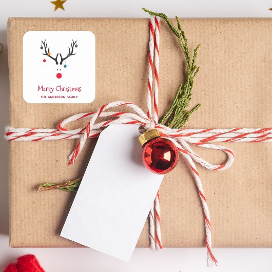 モダンおもしろいシンプルクリスマスのトナカイ スクエアシール