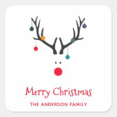 モダンおもしろいシンプルクリスマスのトナカイ スクエアシール (正面)
