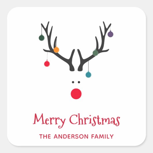 モダンおもしろいシンプルクリスマスのトナカイ スクエアシール (正面)