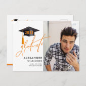 モダンおもしろいスクリプトミニマルなシック写真卒業 インビテーションポストカード (正面/裏面)