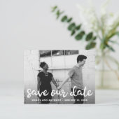 モダンおもしろいスクリプト写真の保存日付 案内ポストカード (スタンド正面)