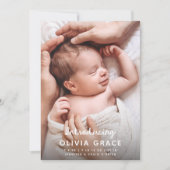 モダンおもしろいスクリプト導入ベビー誕生 案内状 (正面)