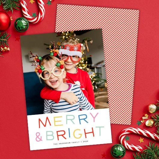 モダンおもしろいタイプメリーChristmas & Bright One Photo シーズンカード