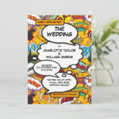 モダンおもしろいタイポグラフィフォト漫画ブ結婚ック 招待状 (スタンド正面)