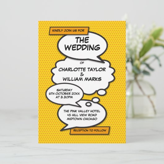 モダンおもしろいデザイナ漫画ブック結婚の 招待状 (スタンド正面)