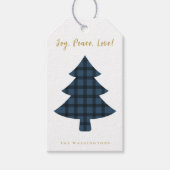 モダンおもしろいネイビーバッファロープレイドクリスマスツリー ギフトタグ (正面)