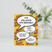 モダンおもしろいハッピーバースデーパーティー漫画帳 インビテーションポストカード (スタンド正面)