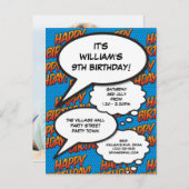 モダンおもしろいハッピーバースデーパーティー青い写真 インビテーションポストカード (正面/裏面)