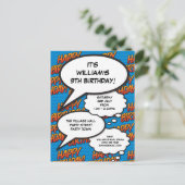 モダンおもしろいハッピーバースデーパーティー青い写真 インビテーションポストカード (スタンド正面)
