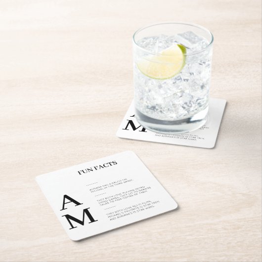 モダンおもしろいファクトはっきりしたブラックイニシャル結婚ズ スクエアペーパーコースター (インサイチュ)