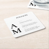 モダンおもしろいファクトはっきりしたブラックイニシャル結婚ズ スクエアペーパーコースター (アングル)