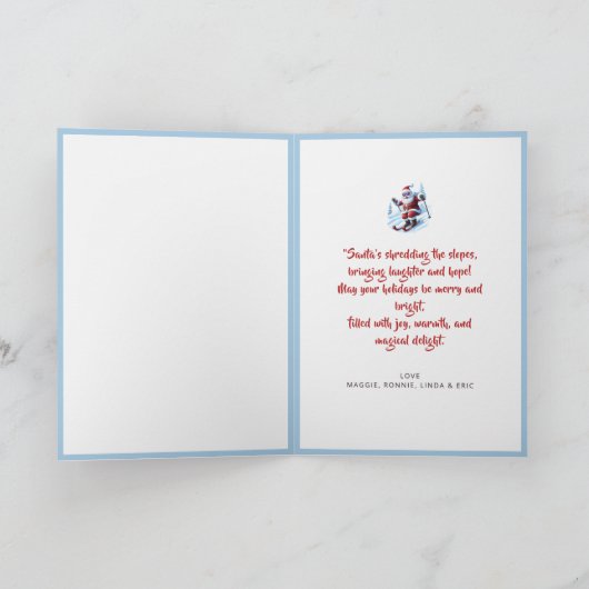 モダンおもしろいファンキーサンタクローススキークリスマスホリデー シーズンカード (内部)