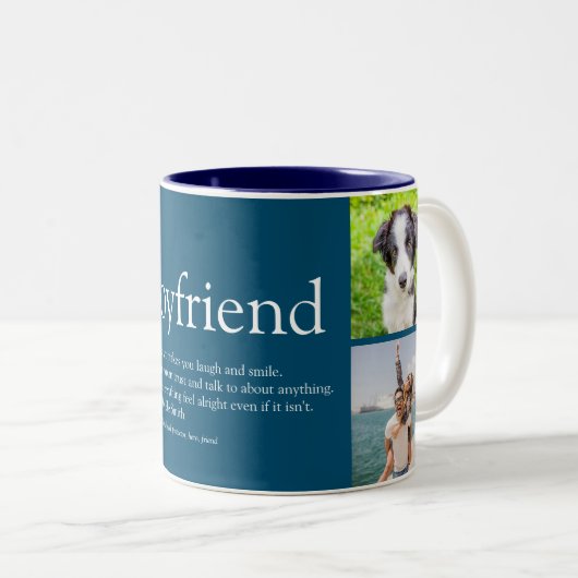 モダンおもしろいブルー4フォトボーイフレンド定義 ツートーンマグカップ (正面右)