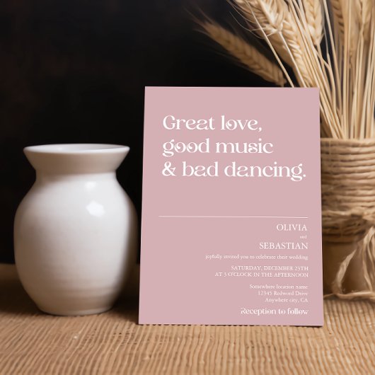 モダンおもしろいミニマルタイポグラフィほこりっぽいバラ結婚ズ 招待状