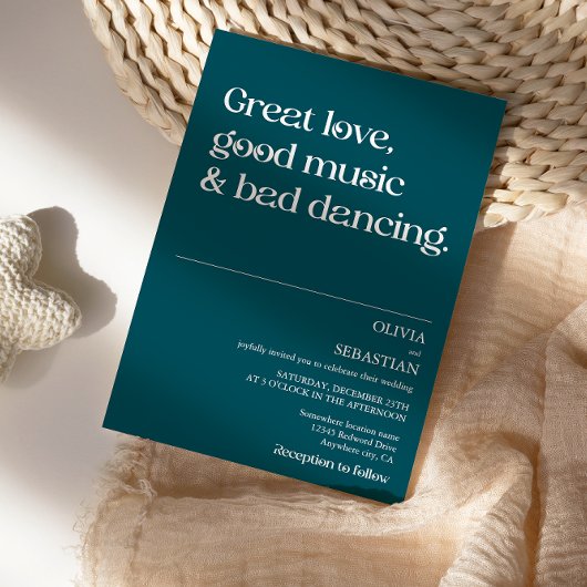 モダンおもしろいミニマルタイポグラフィ深い結婚ティール(緑がかった色) 招待状