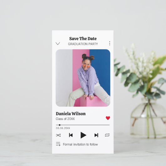 モダンおもしろいミュージックプレーヤーの写真卒業 セーブザデート (スタンド正面)