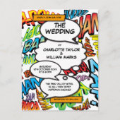 モダンおもしろい印刷漫画結婚の インビテーションポストカード (正面)