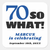 モダンおもしろい引用文タイポグラフィ70誕生日 スクエアシール (正面)