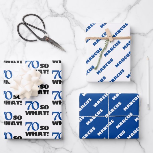 モダンおもしろい引用文タイポグラフィ70誕生日 ラッピングペーパーシート (正面)