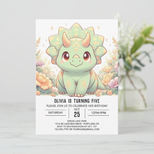 モダンおもしろい恐竜デジタル誕生日 招待状 (スタンド正面)