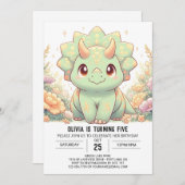 モダンおもしろい恐竜デジタル誕生日 招待状 (正面/裏面)