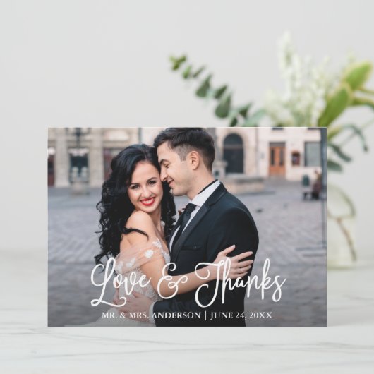 モダンおもしろい書の愛と感謝してい結婚の サンキューカード (スタンド正面)