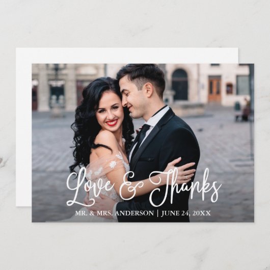 モダンおもしろい書の愛と感謝してい結婚の サンキューカード (正面/裏面)