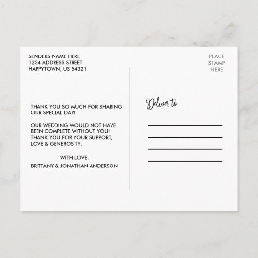 モダンおもしろい書の愛と感謝してい結婚の ポストカード (裏面)