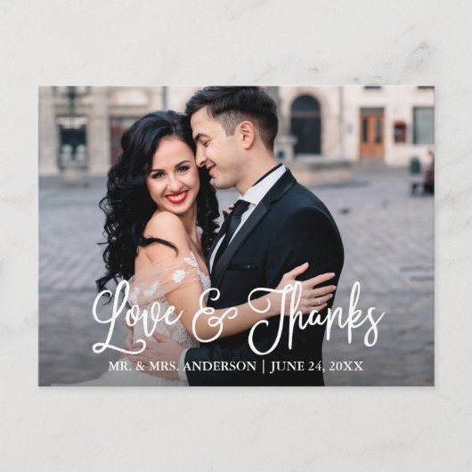 モダンおもしろい書の愛と感謝してい結婚の ポストカード (正面)