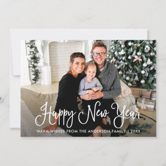 モダンおもしろい書幸せな新年の家族の写真 シーズンカード (正面)