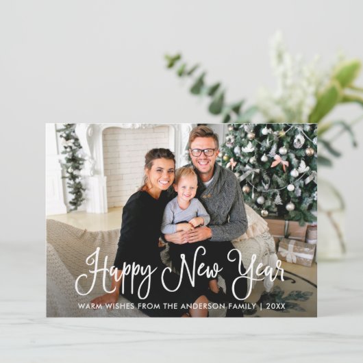 モダンおもしろい書幸せな新年の家族の写真 シーズンカード (スタンド正面)