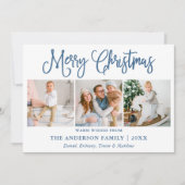 モダンおもしろい書道写真ほこりっぽい青いクリスマス シーズンカード (正面)