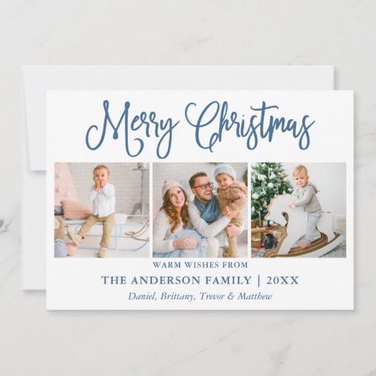 モダンおもしろい書道写真ほこりっぽい青いクリスマス シーズンカード (正面)