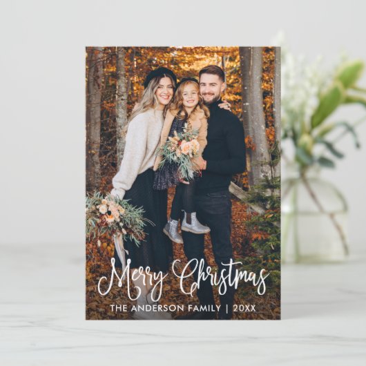 モダンおもしろい書道家族の写真クリスマス シーズンカード (スタンド正面)